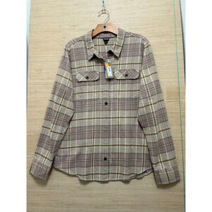 Patagonia Womens Midweight Fjord Flannel Shirt Pampas Tan Plaid  Size L NEW